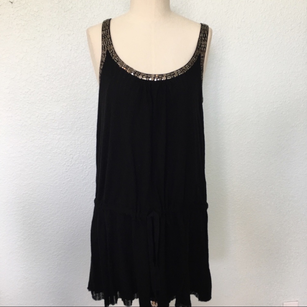 Free people black sequin beaded knit mini dress